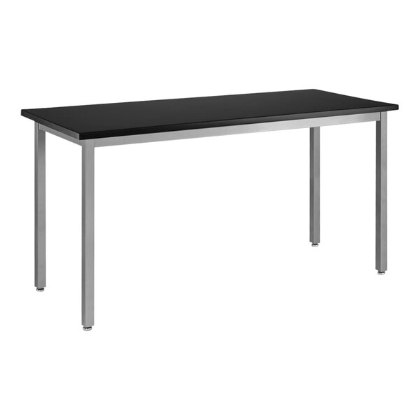 A gray National Public Seating science lab table with a steel frame.