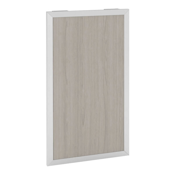 A white rectangular front panel with a silver frame and oak laminate.