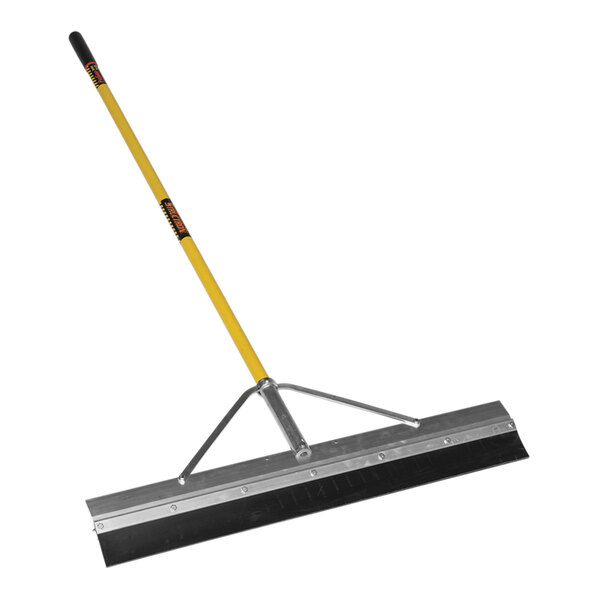 A Structron rubber floor squeegee with a yellow fiberglass handle.