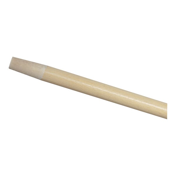 A close-up of a wooden stick with a white tip.