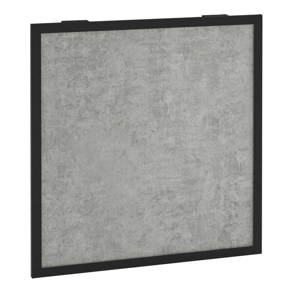 A grey square side panel with a black square frame.