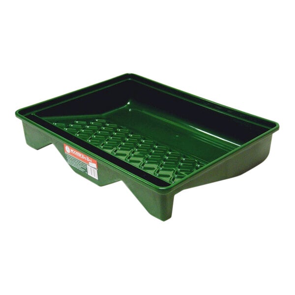 A green Wooster paint tray with a white background.