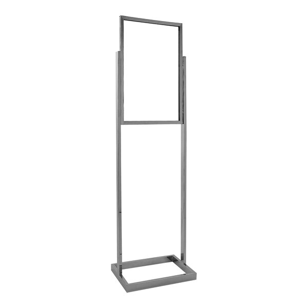 A metal stand with a rectangular tubing frame.