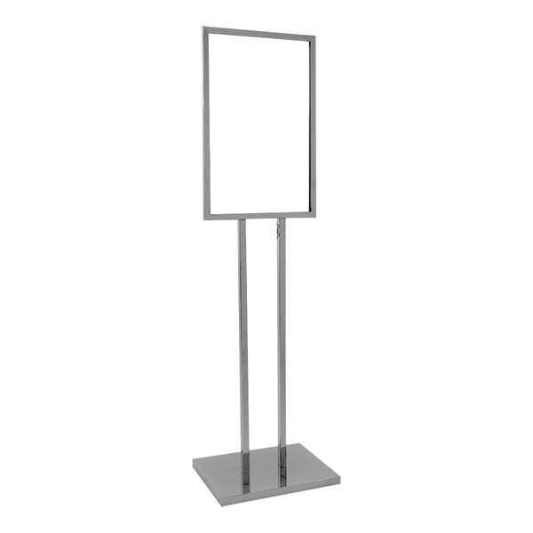 A metal sign holder with a blank sign on it.