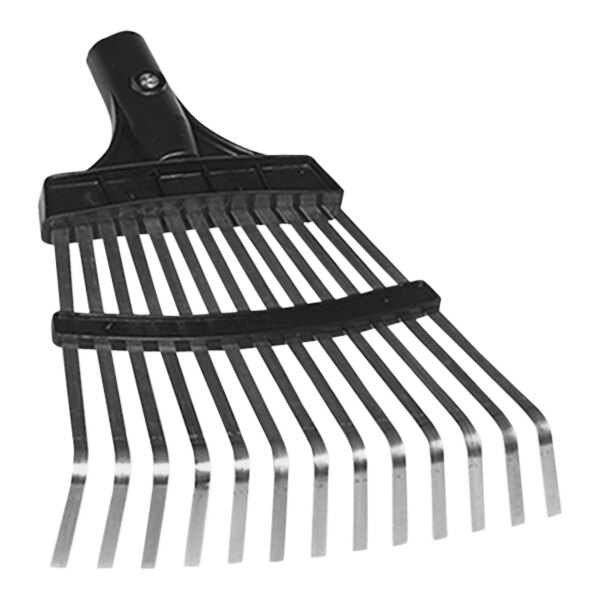 A black and silver metal rake head for a Seymour Midwest Pro-Flex rake.