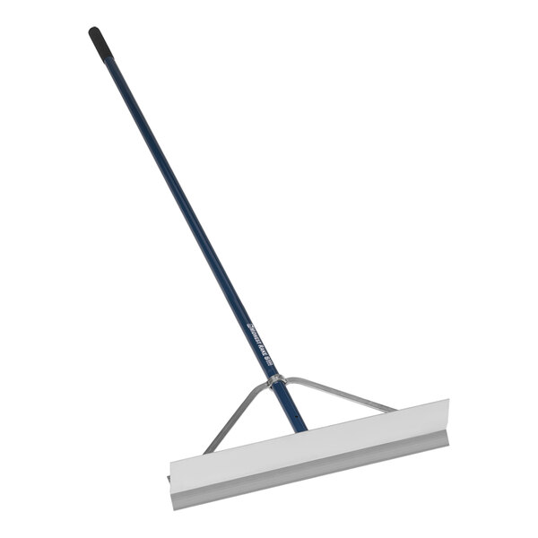 A Seymour Midwest professional snow scraper with a long blue handle and a white rectangular blade.