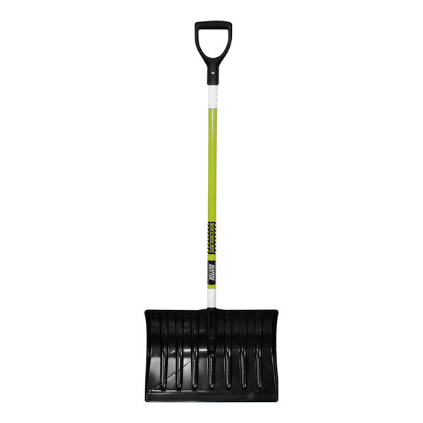 A Seymour Midwest Structron snow shovel with a black and green handle.