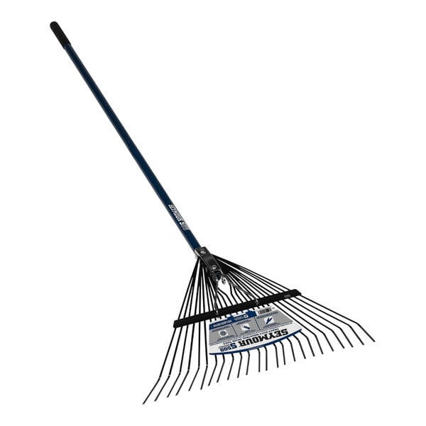 A Seymour Midwest ProGrade Spring Brace Rake with a long handle.