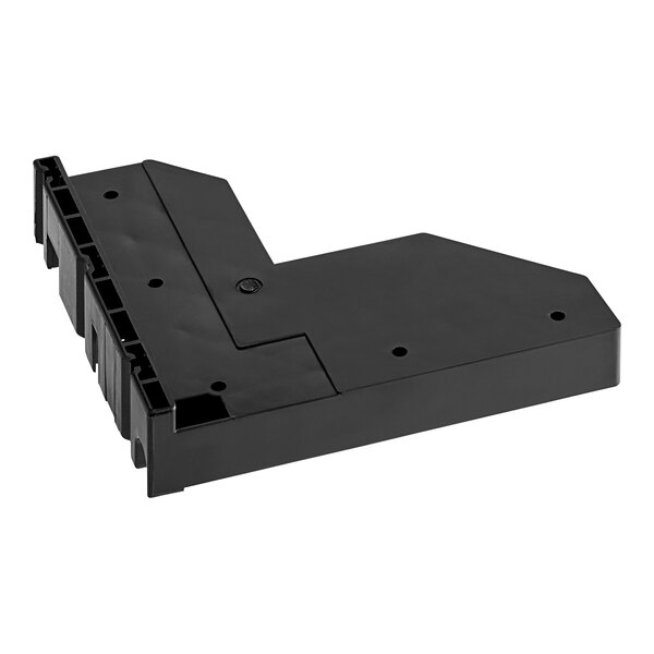 A black plastic rectangular hinge bottom with two holes.