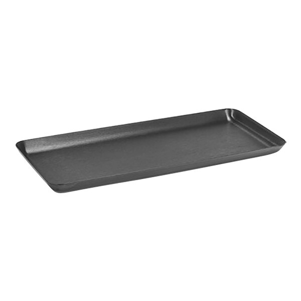 A black rectangular Room360 amenity tray.