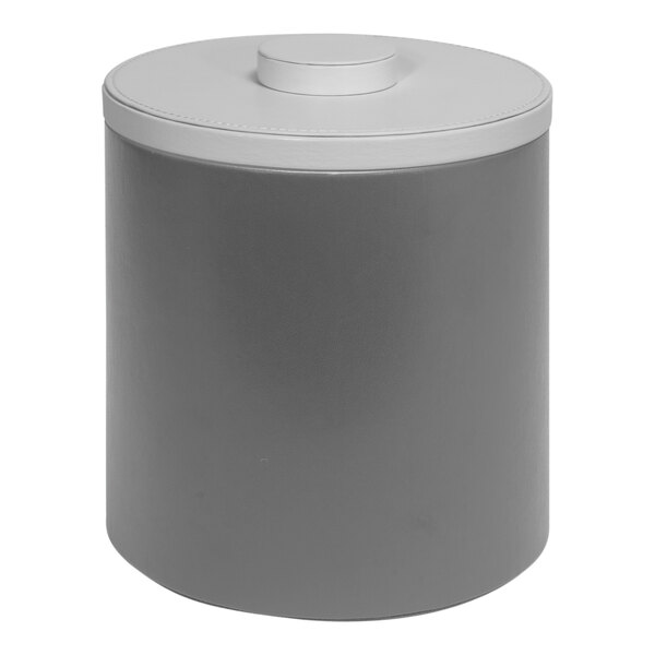 A gray Room360 London ice bucket with a white lid.