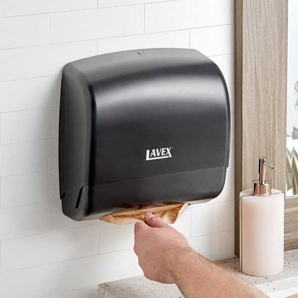 Lavex Translucent Black Mini Multifold Plastic Paper Towel Dispenser with 4,000 Paper Towels