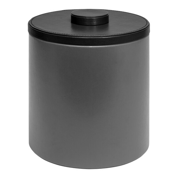 A Room360 London grey faux leather ice bucket with a black lid.