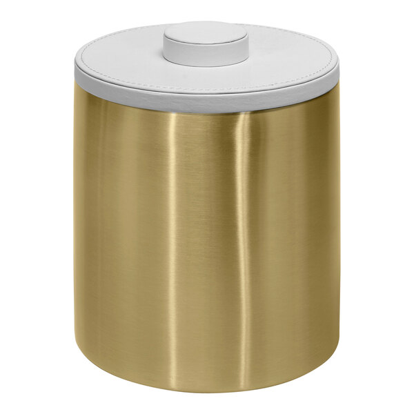 A matte brass stainless steel canister with a white lid.