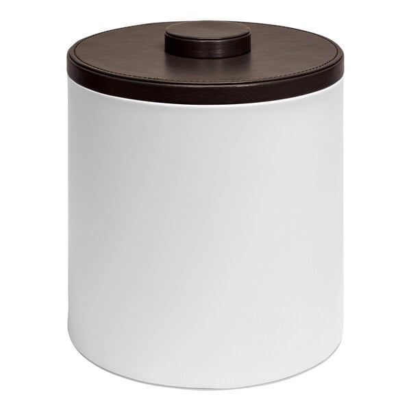 A white container with a brown lid.