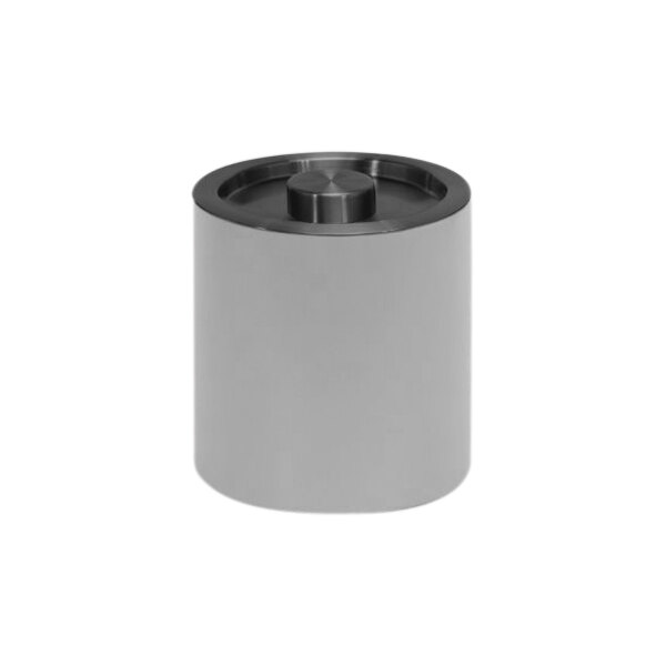 A white metal cylinder with a black lid.