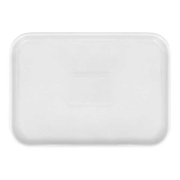 A bright white rectangular ceramic tray with a black border and a square in the middle.