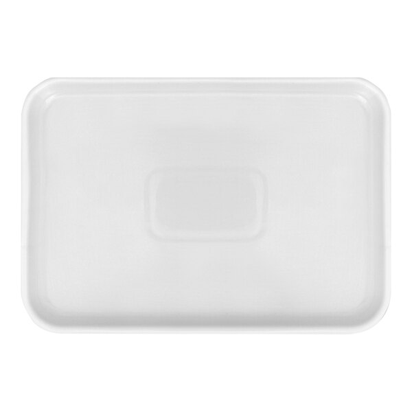 A bright white rectangular ceramic tray with a rectangle in the middle.