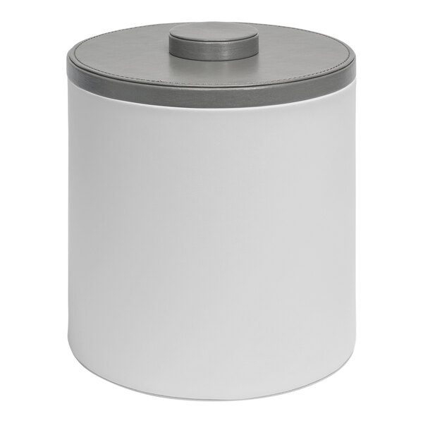 A white Room360 ice bucket with a grey lid.
