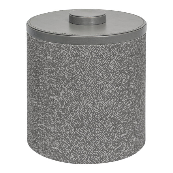 A grey cylinder with a round top and a lid.