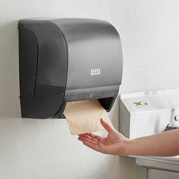 Lavex Translucent Black Automatic Paper Towel Dispenser with Motion Sensor and 6 Paper Towel Rolls