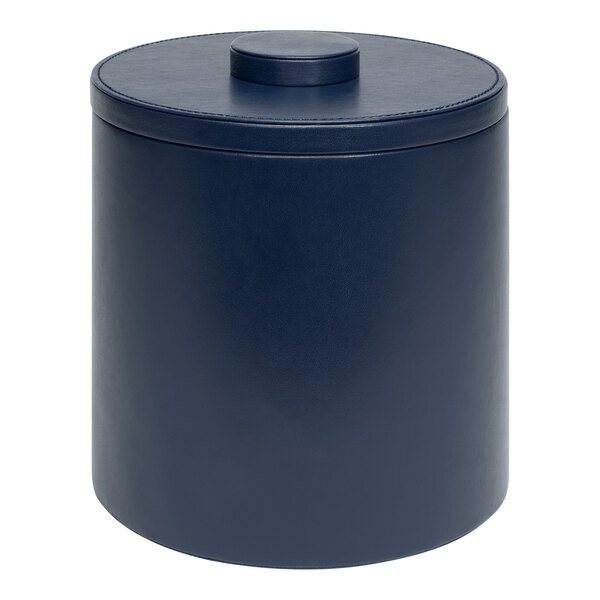 A navy blue round container with a navy lid.
