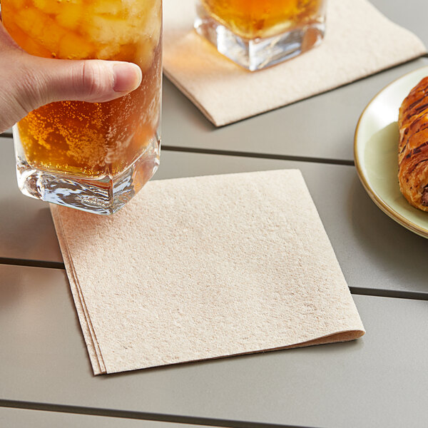 Choice Touchstone Beige Customizable Linen-Feel 1/4 Fold Beverage Napkin 10" x 10" - 1000/Case
