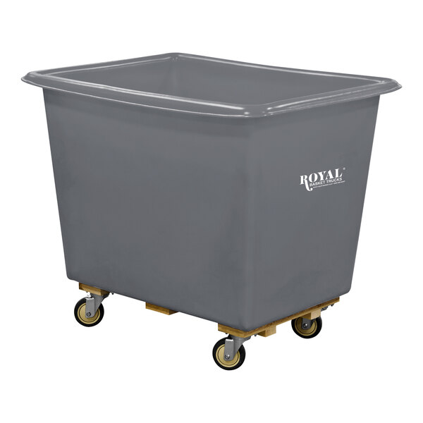 A large grey plastic container on wheels.