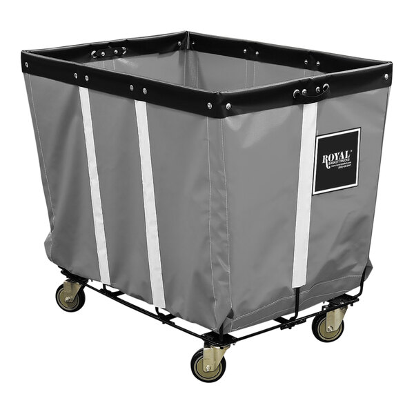 A grey Royal Basket Truck with a steel base and wheels.