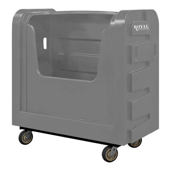 A grey plastic cart with wheels.