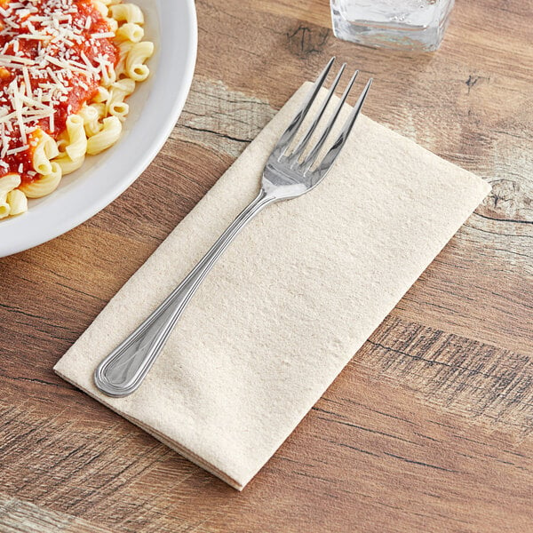 Choice Touchstone Beige Customizable Linen Feel 1/8 Fold Dinner Napkin 15" x 17" - 100/Pack