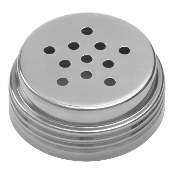 An American Metalcraft stainless steel cheese shaker lid with holes.