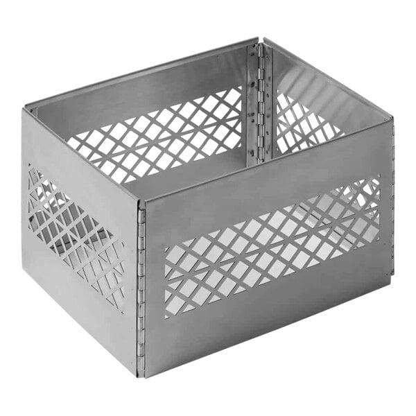 An American Metalcraft stainless steel collapsible milk crate with a grid pattern.