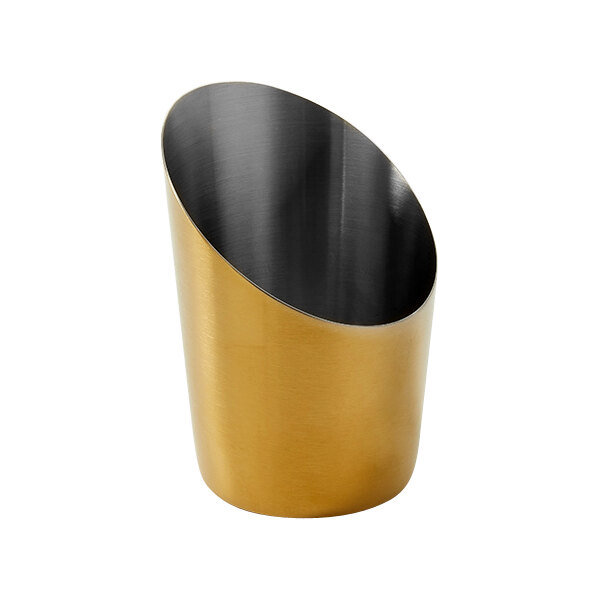 An American Metalcraft satin gold and black metal French fry cup.