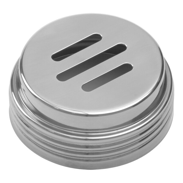 A stainless steel American Metalcraft spice shaker lid with holes.