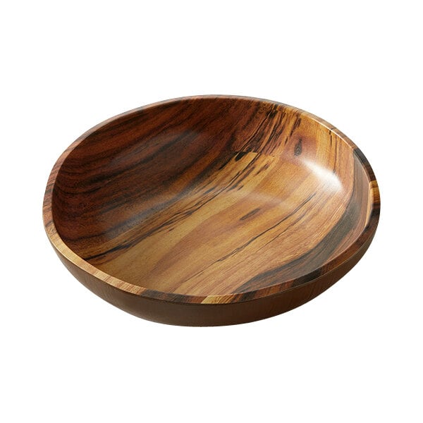 An American Metalcraft acacia wood melamine bowl with a black and brown design.