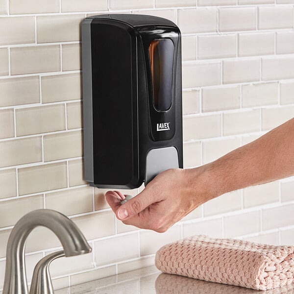 Lavex 34 fl. oz. (1,000 mL) Black Manual Liquid Soap / Sanitizer Dispenser