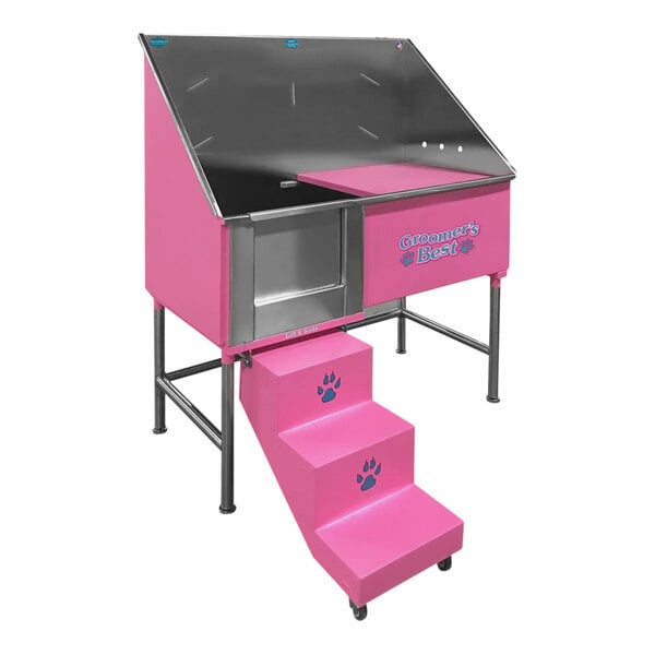 A Groomer's Best pink dog grooming tub with a ramp.