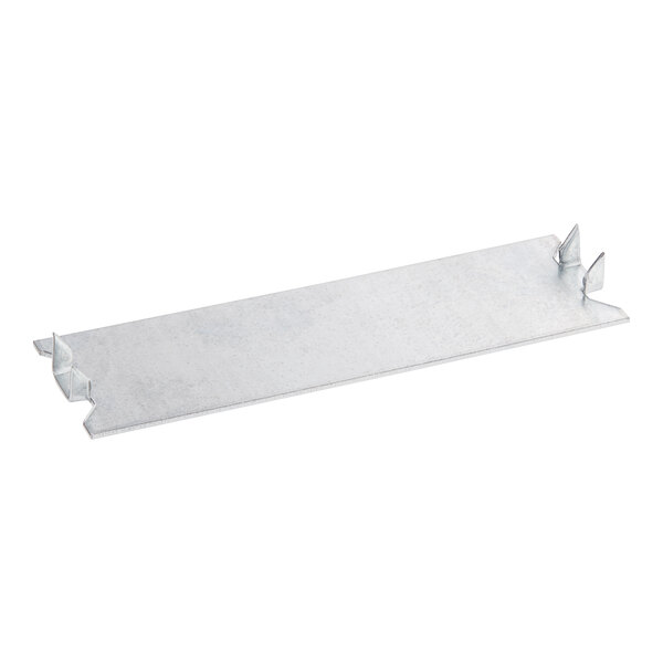 A white metal rectangular Oatey self-nailing stud guard with spikes.