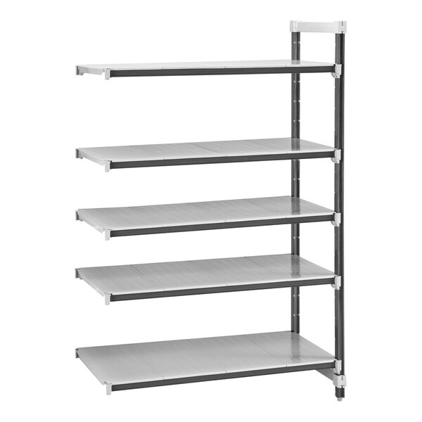 A Cambro Camshelving® Elements XTRA 5-Shelf Solid Add-On Unit.