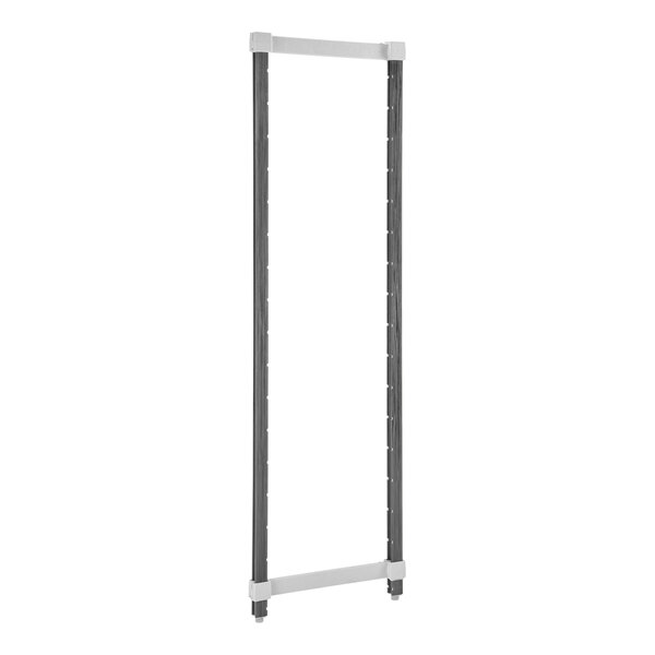 A white rectangular Cambro Camshelving frame with metal posts.