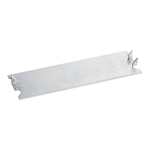 A white rectangular Oatey galvanized steel self-nailing stud guard with spikes.
