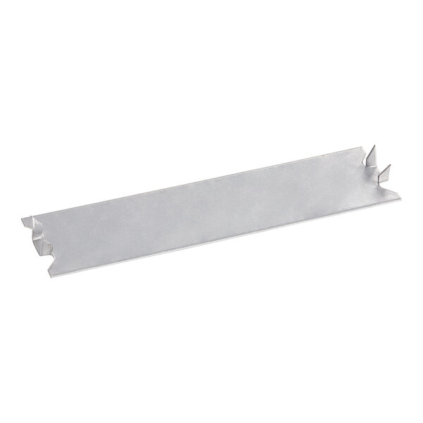 A silver rectangular Oatey self-nailing stud guard with holes.