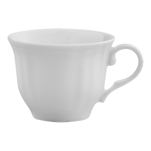 An Arcoroc Athena white porcelain cup with a handle.