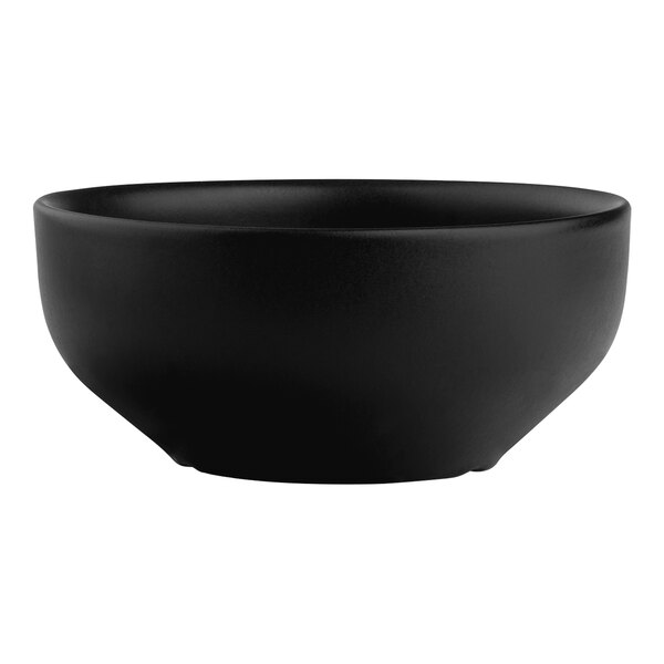 A black Santa Anita stoneware bowl.
