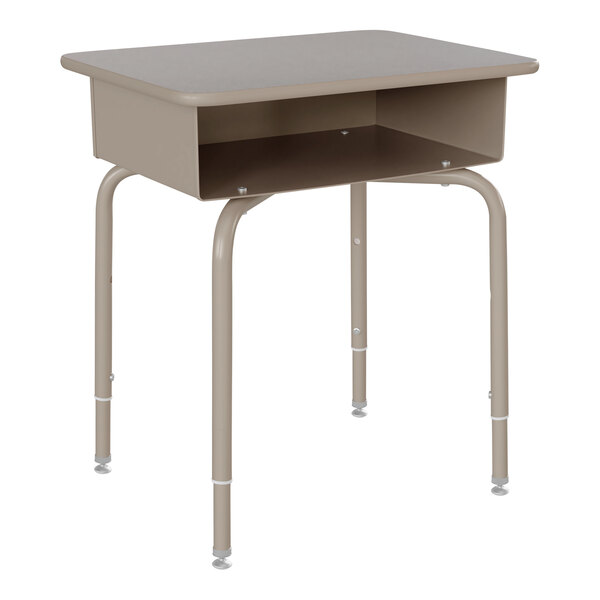 A Flash Furniture gray student desk with open front book box.