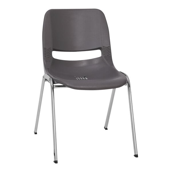 A gray plastic Flash Furniture chair with a chrome frame.