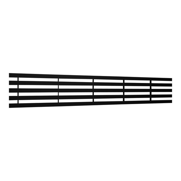 A matte black stainless steel linear drain cover with horizontal lines.