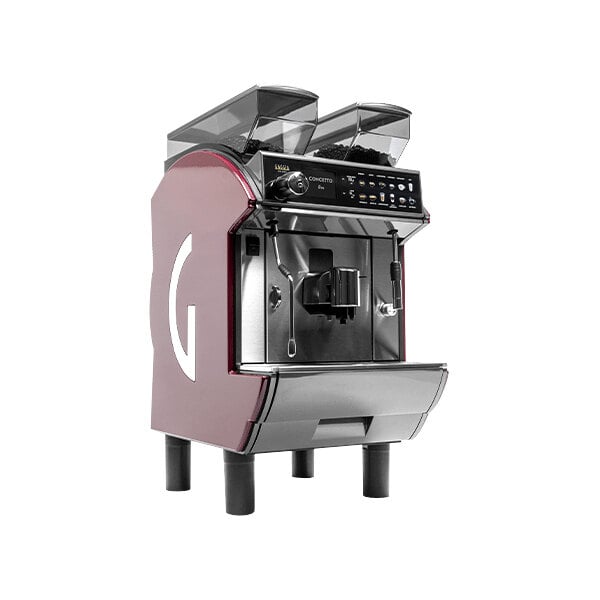 A close-up of a Gaggia Concetto Evo Duo Super Automatic Espresso Machine with a red cover.