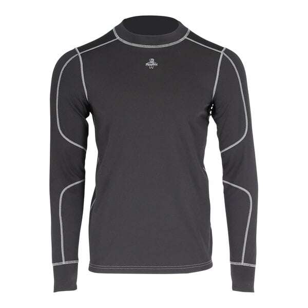 A black RefrigiWear long sleeve shirt with white piping.